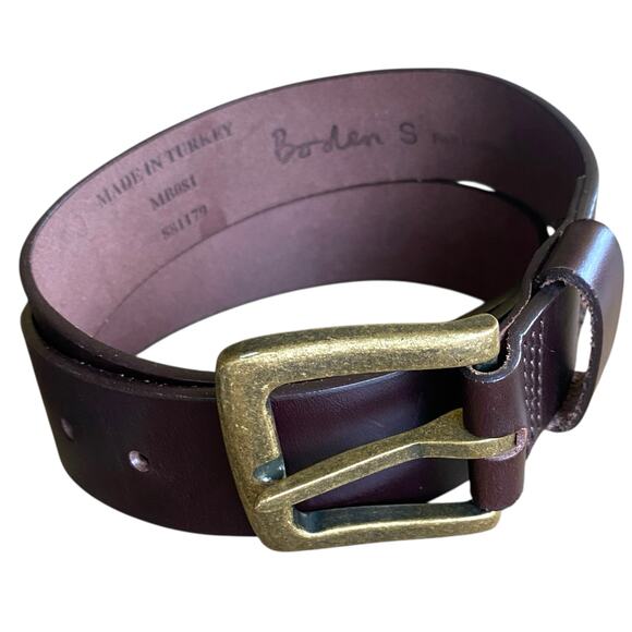 Boden Dark Brown Leather Waist Belt Sz Small Simple Brass Buckle - Picture 1 of 9